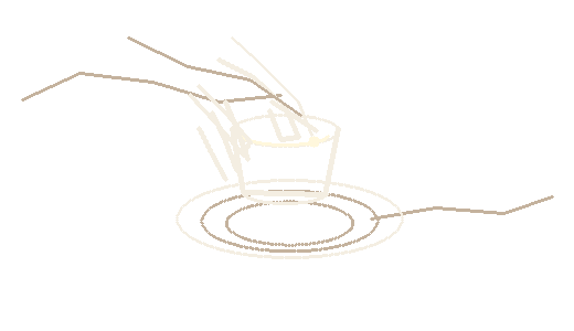 Line drawing of a hand shaping a clay pot on a pottery wheel